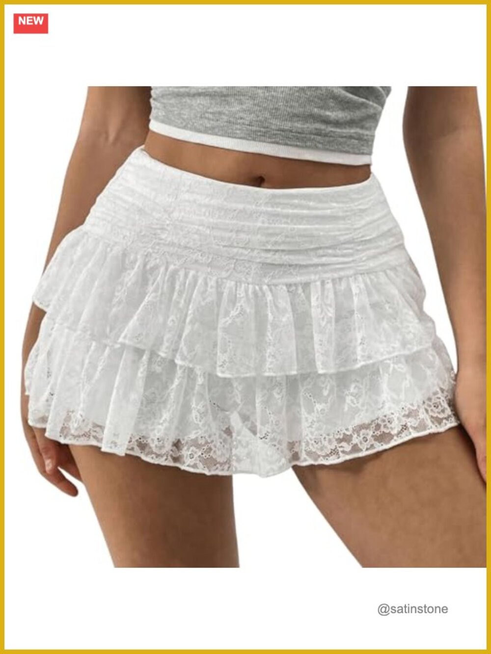 Lace High Waist Tiered Ruffle Mini Skirt Flowy A-Line Night Out
